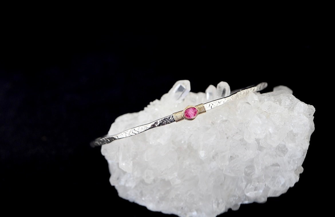 Pink Tourmaline Signature Bangle - October Birthstone Bracelet Available In 14k Gold Filled And Sterling Silver