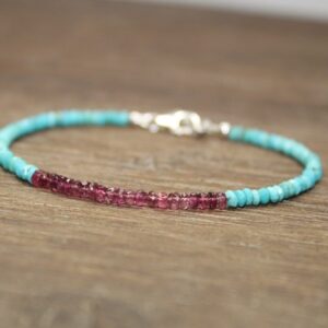 Pink Tourmaline & Sleeping Beauty Turquoise Bracelet, Sleeping Beauty Turquoise Jewelry, December And October Birthstone Pink Tourmaline & Sleeping Beauty Turquoise Bracelet, Sleeping Beauty Turquoise Jewelry, December And October Birthstone