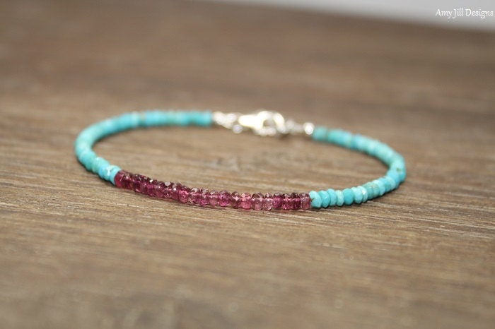Pink Tourmaline & Sleeping Beauty Turquoise Bracelet, Sleeping Beauty Turquoise Jewelry, December And October Birthstone