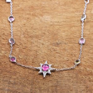 Pink Tourmaline Star Cut Bracelet: Sterling Silver Moissanite Jewelry Pink Tourmaline Star Cut Bracelet: Sterling Silver Moissanite Jewelry