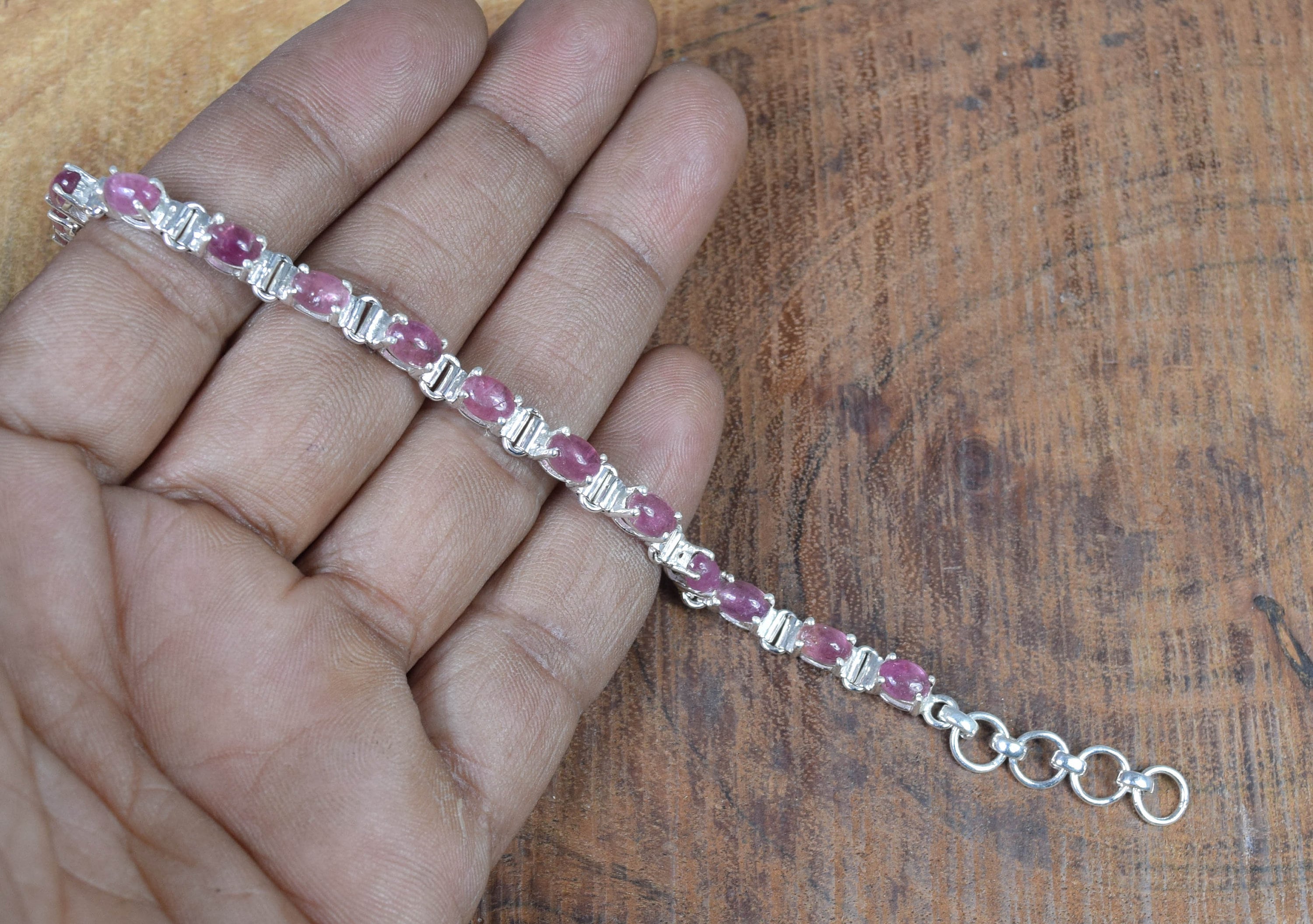 Pink Tourmaline Sterling Silver Bracelet: Adjustable Gemstone Jewelry