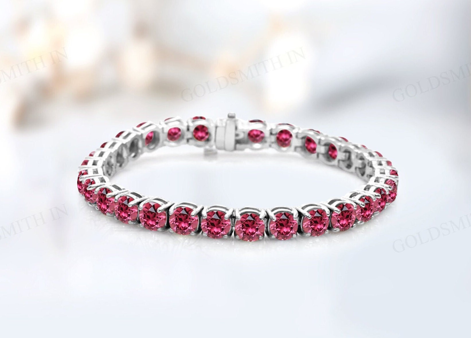 Vintage Pink Tourmaline Bracelet Unique Tennis Bracelet 925 Sterling Silver Pink Gemstone Wedding Bracelet Anniversary Gift For Women
