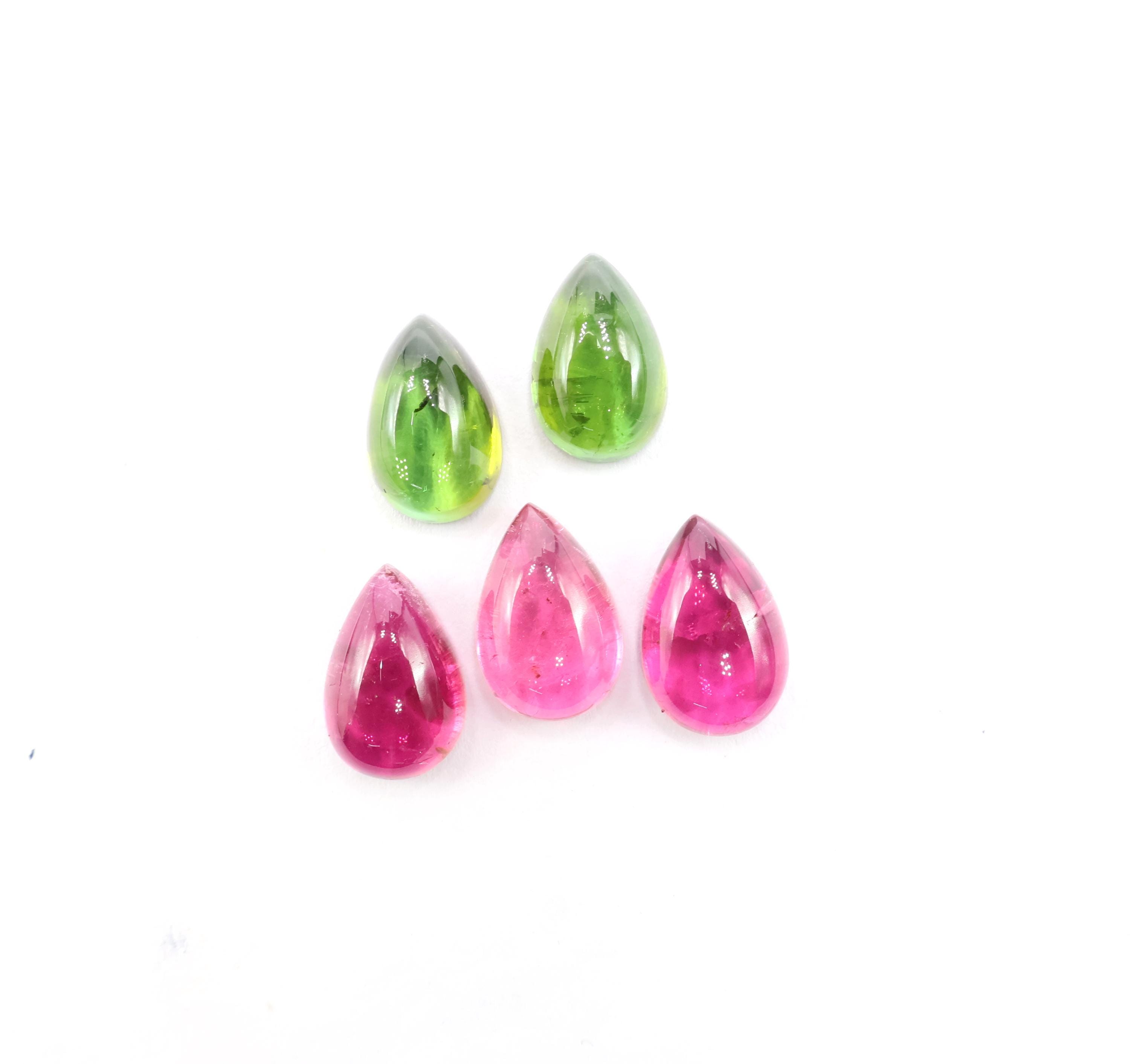 21.20 Carat, Natural Pink Tourmaline Cabochon Lot, Pear Tourmaline Cabs, 12.50 To 8.50 Mm