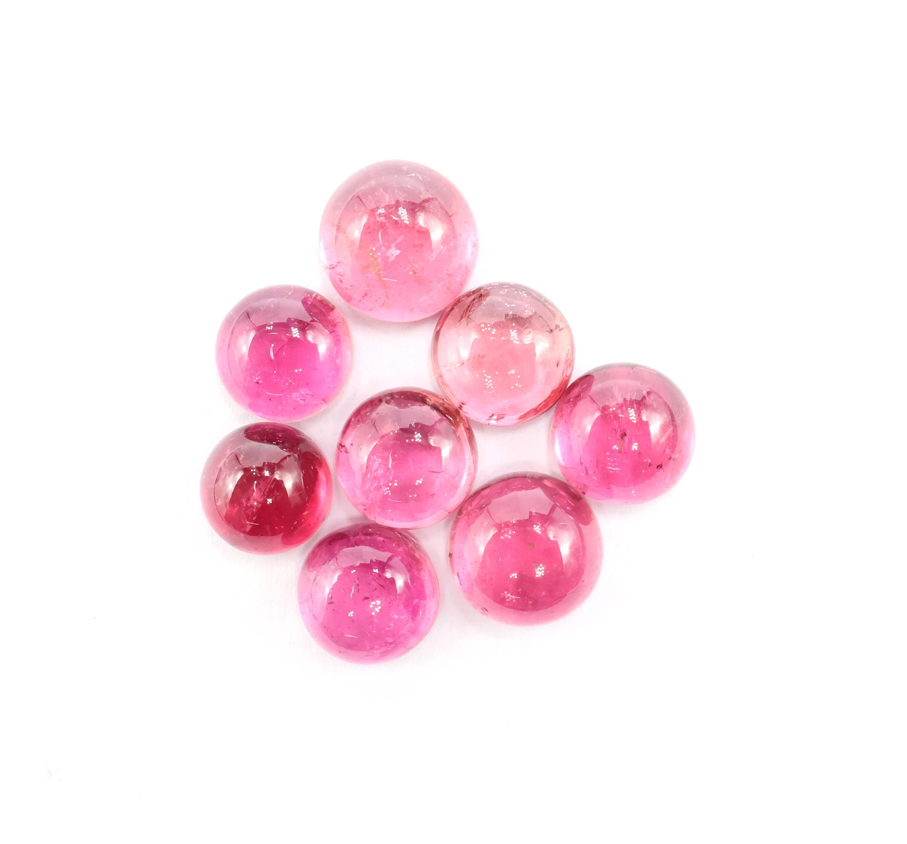 26.90 Carat, Natural Pink Tourmaline Cabochon Lot, Round Tourmaline Cabs, 10 To 8.50 Mm 26.90 Carat, Natural Pink Tourmaline Cabochon Lot, Round Tourmaline Cabs, 10 To 8.50 Mm