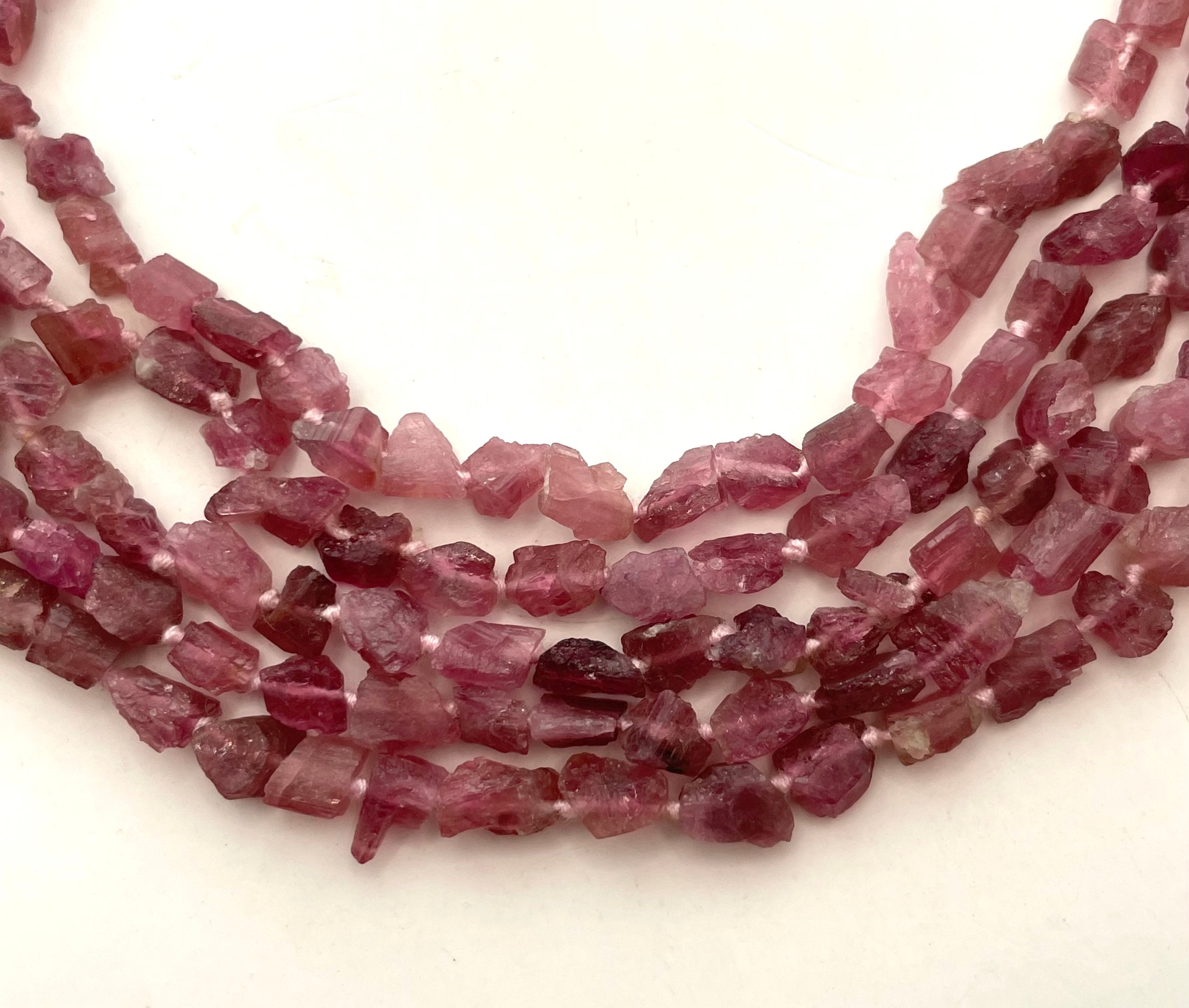 6-8mm Raw Pink Tourmaline Gemstone Nuggets. 7.5” Strand Of Deep Pink Tourmaline Very Raw Nuggets, 22-24 Beads Per Strand.