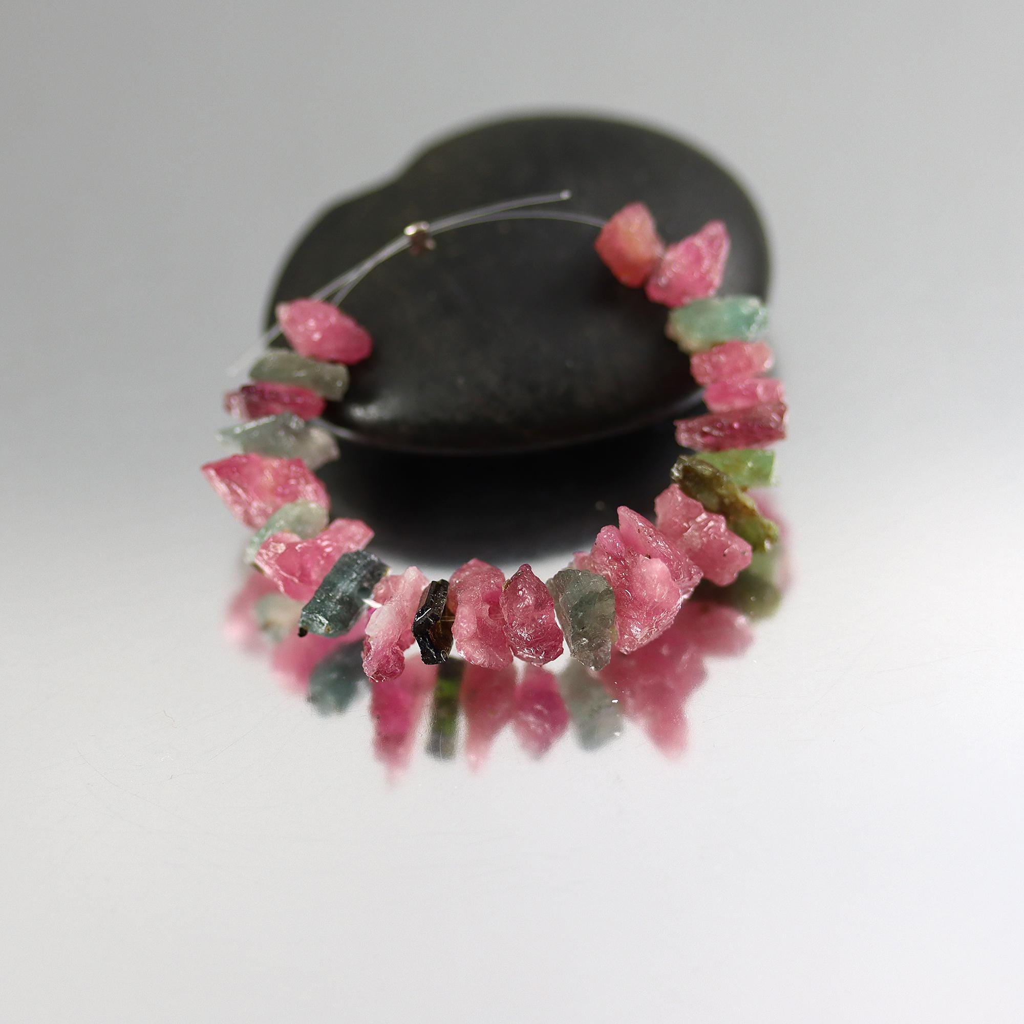 Blue And Pink Tourmaline Raw Chip Beads - 3 Inches - 6mm