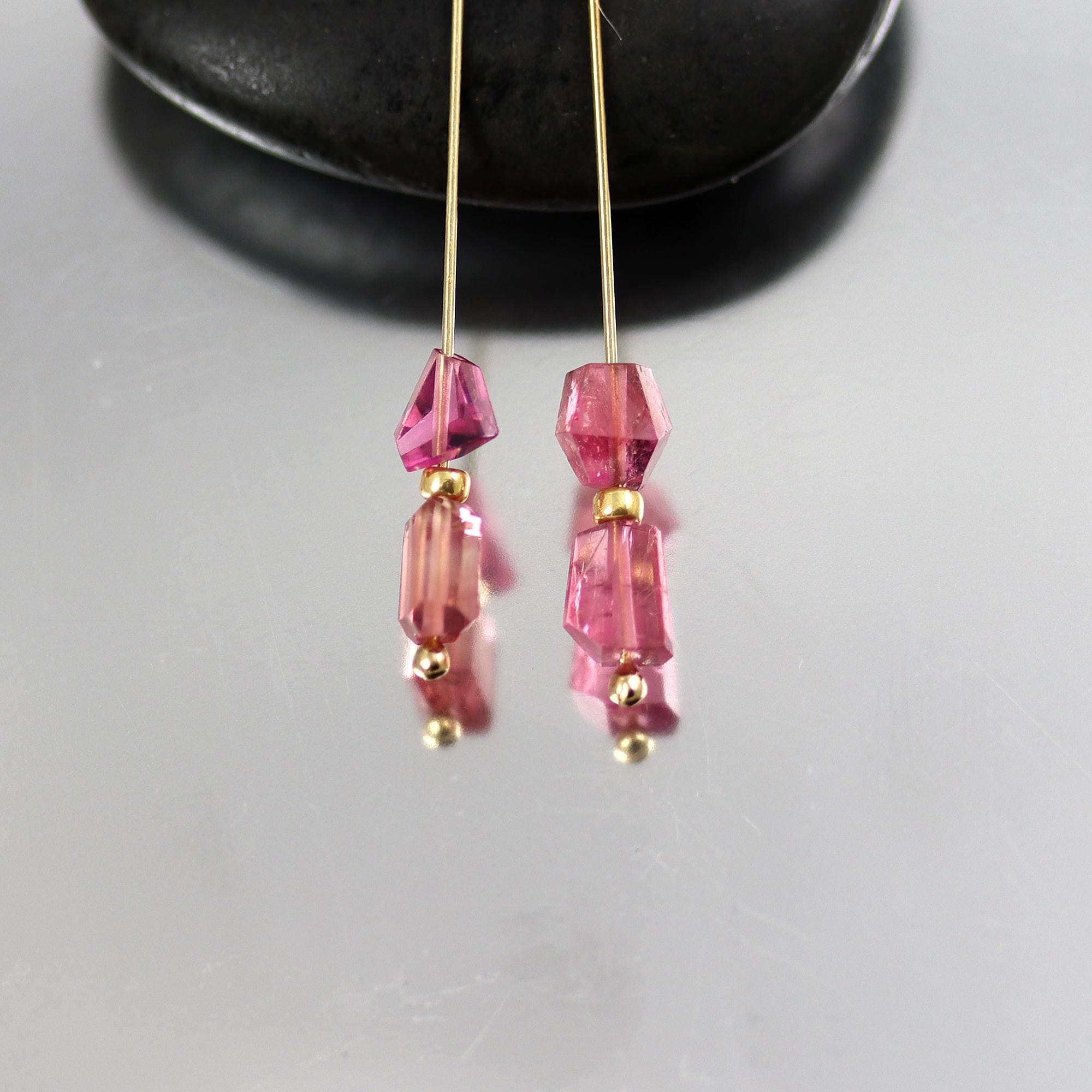 Faceted Pink Tourmaline Nugget Beads - 2 Pairs - 5mm