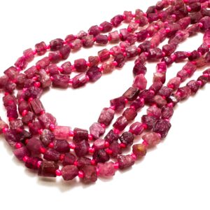 Natural Matte Pink Tourmaline Rough Cut Nugget Cube Gemstone Assorted Size Beads - Pgs141b
