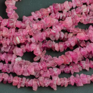 Natural New Organic Cut Matte Rough Raw Unpolished Pink Tourmaline Chips Beads 15.5" Strand Gemstone Beads