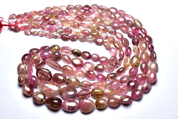 Pink Tourmaline Nuggets Beads - 15 Inches - Natural Smooth Tourmaline Smooth Nuggets - Size Is 6 - 13 Mm #2277