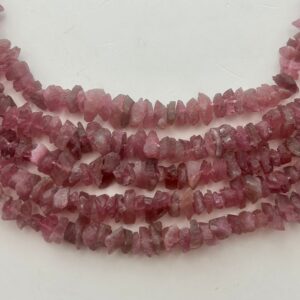 Raw Pink Tourmaline Gemstone Beads. 15” Strand Of 6-10mm (dia.) Raw Pink Chips, Roughly 140 Per Strand.