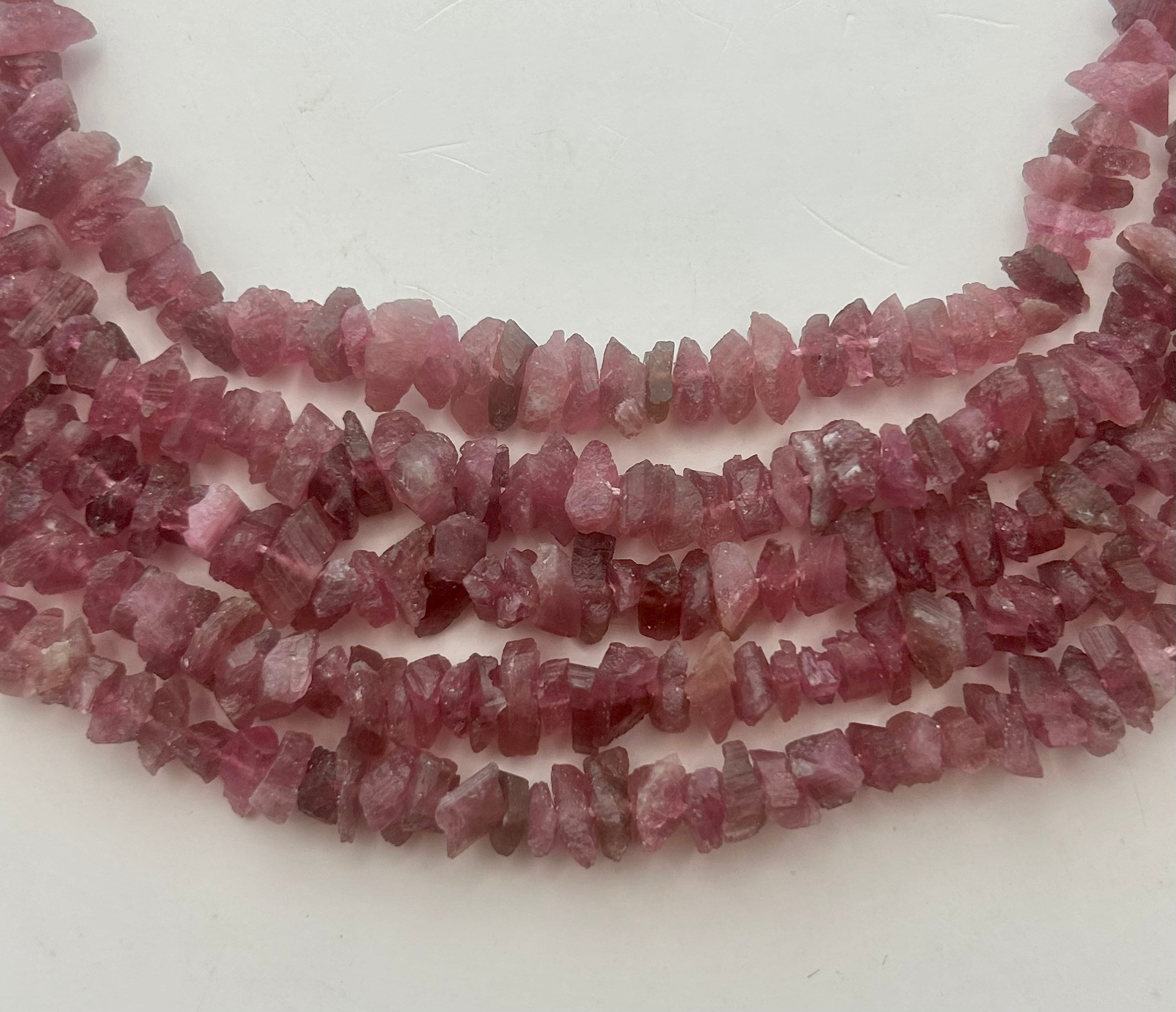 Raw Pink Tourmaline Gemstone Beads. 15” Strand Of 6-10mm (dia.) Raw Pink Chips, Roughly 140 Per Strand.