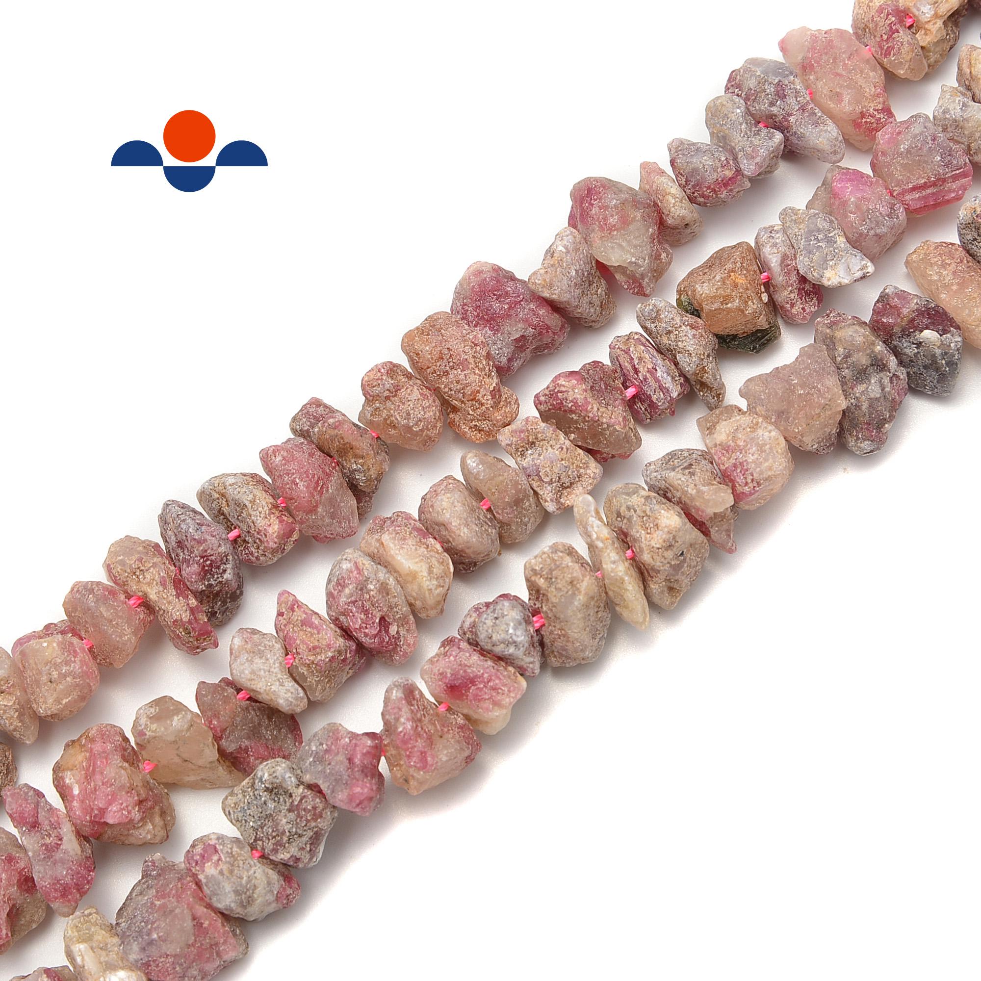 Pink Tourmaline Rough Nugget Chunks Center Drill Beads 5x15mm 15.5" Strand