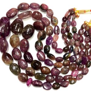 Pink Tourmaline Smooth Nuggets Necklace Rare Tourmaline Nuggets Beads 3 Layer Necklace Natural Pink Tourmaline Gemstone Beads Jumbo Nuggets