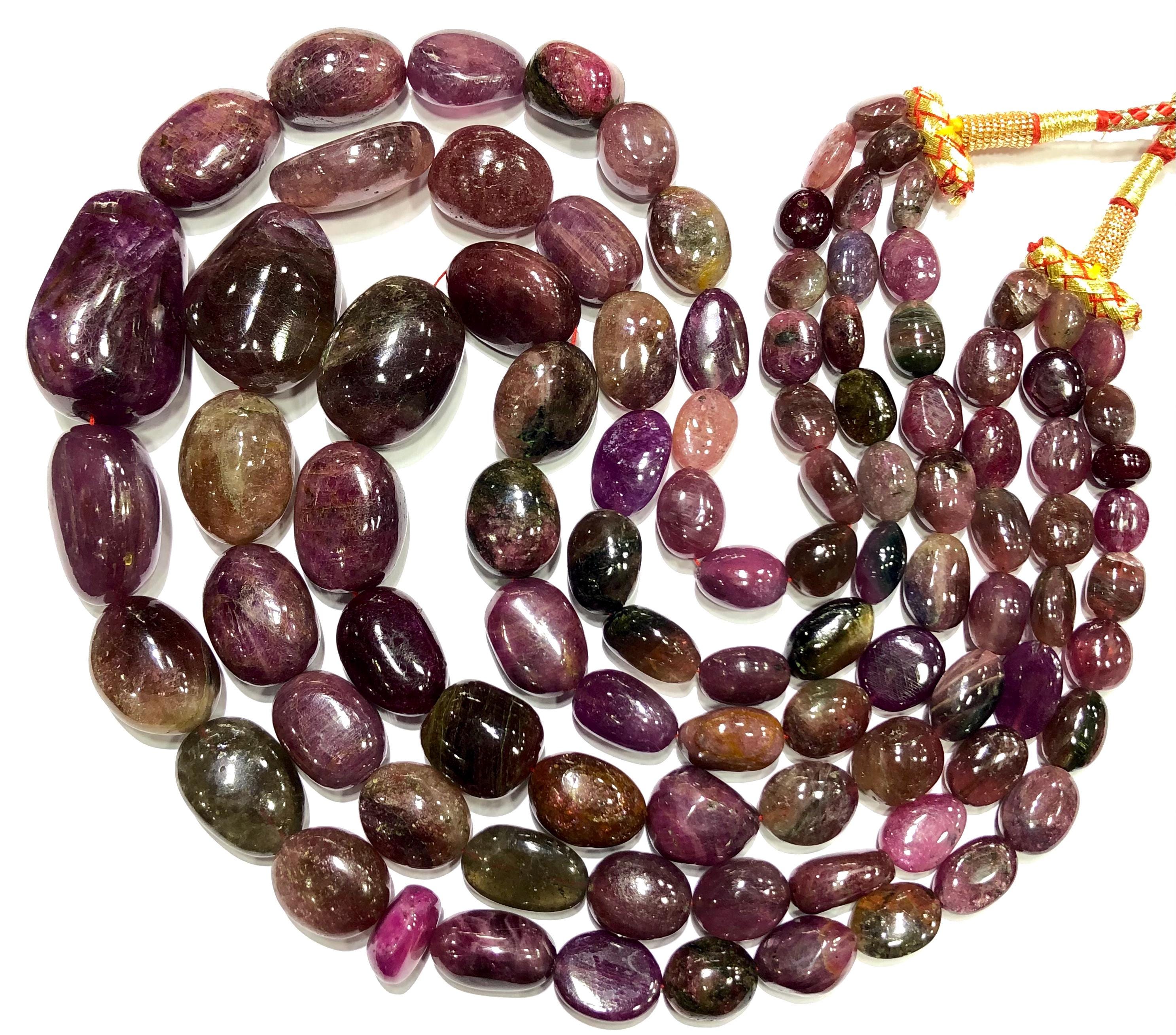 Pink Tourmaline Smooth Nuggets Necklace Rare Tourmaline Nuggets Beads 3 Layer Necklace Natural Pink Tourmaline Gemstone Beads Jumbo Nuggets