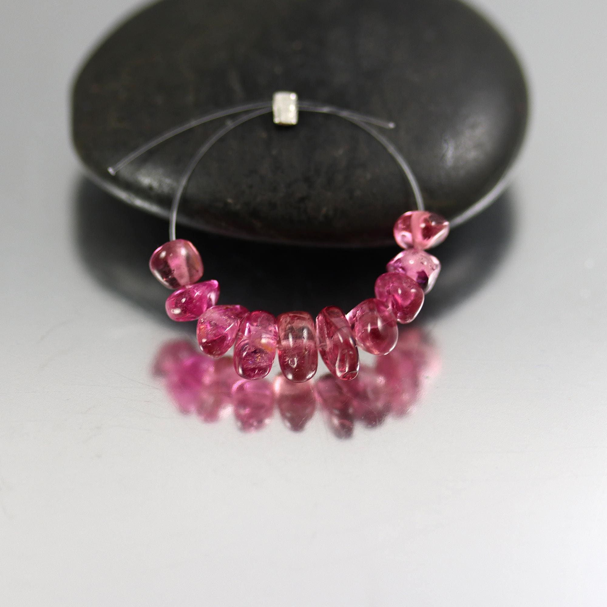Pink Tourmaline Smooth Tiny Nugget Beads - Set Of 10 - 4mm