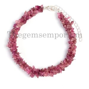 Stunning! Pink Tourmaline Chips Bracelet, Uncut Rough Tourmaline Bracelet, 925 Sterling Silver Lock,pink Tourmaline Bracelet,christmas Gifts
