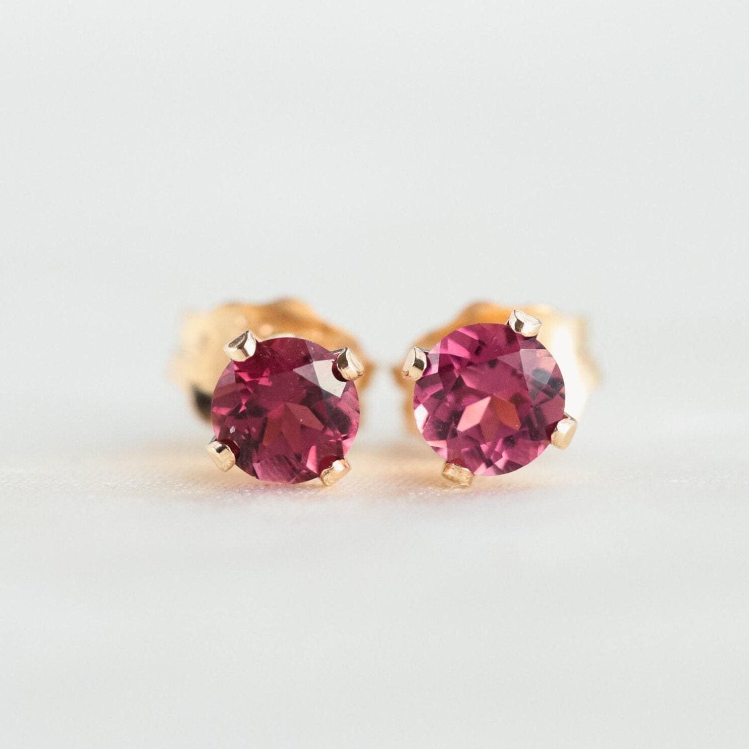 14k Gold Pink Tourmaline Earring, Aaaa+ Pink Tourmaline Earrings [eepp1242],  Pink Tourmaline Studs, Genuine Pink Tourmaline *bss