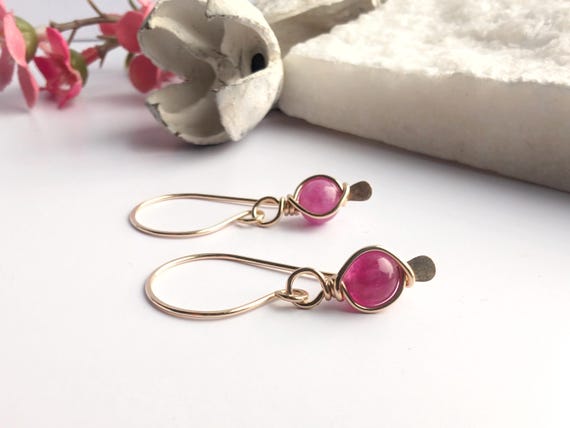 Pink Tourmaline Earrings 14k Gold Filled, Wire Wrapped Tourmaline Earrings, Gift For Her, Dangle Earrings, October Birthstone Pink Tourmaline Earrings 14k Gold Filled, Wire Wrapped Tourmaline Earrings, Gift For Her, Dangle Earrings, October Birthstone