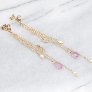 14K Yellow Gold Pink Tourmaline Briolette Tassel Drop Earrings