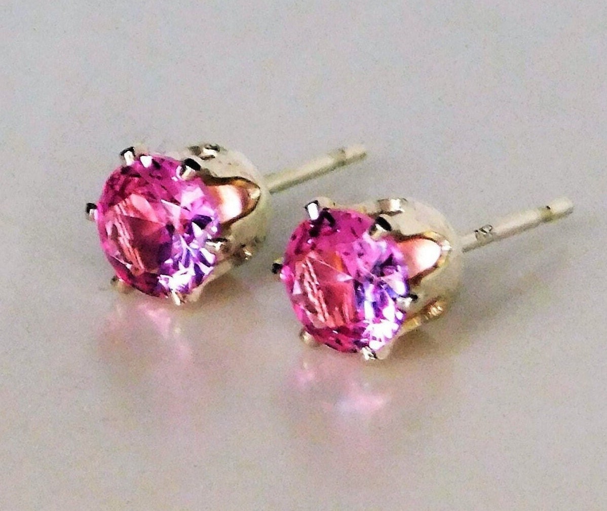 Pink Tourmaline 4mm Stud Earrings: Second Hole Studs, October Birthstone Pink Tourmaline 4mm Stud Earrings: Second Hole Studs, October Birthstone