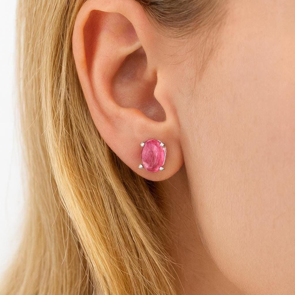 Pink Tourmaline 925 Sterling Silver Stud Earring