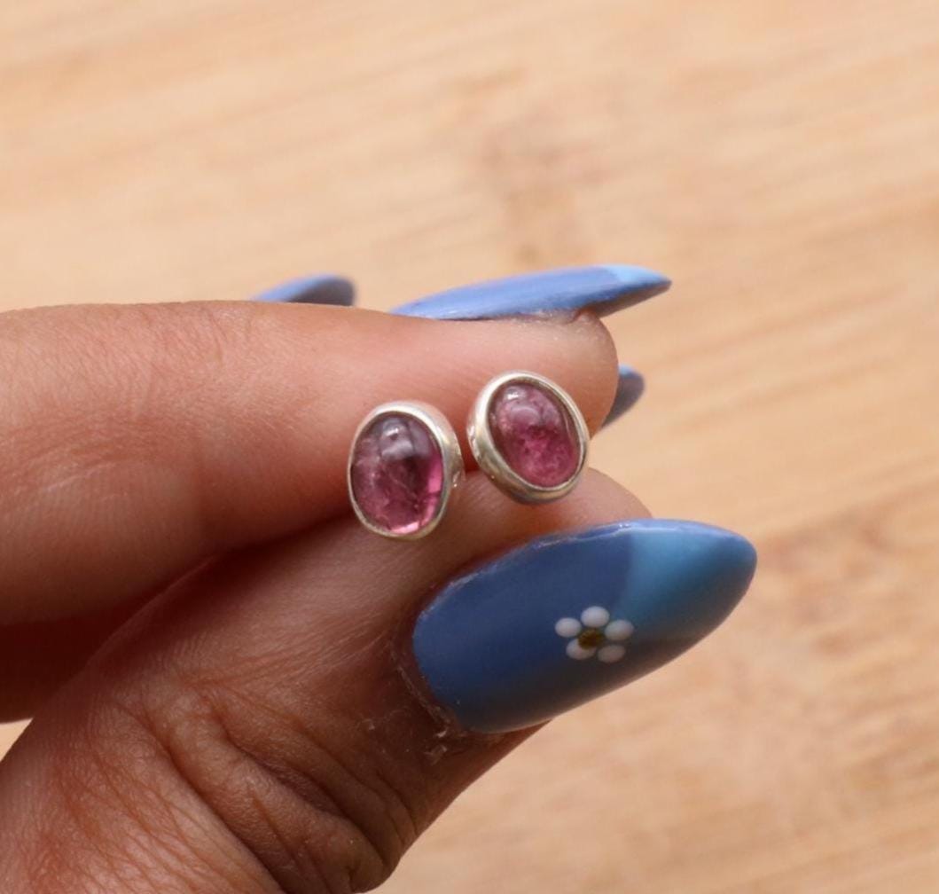 Pink Tourmaline 925 Sterling Silver Stud Earring ~ October Birthstone Jewelry