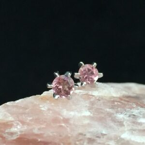 Aaa Quality Pink Tourmaline And Sterling Silver Stud Earrings