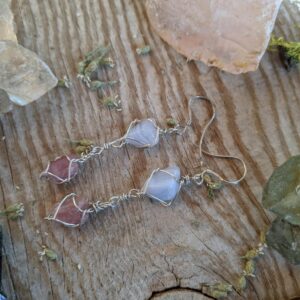 Blue lace age and pink tourmaline combo earrings in sterling silver