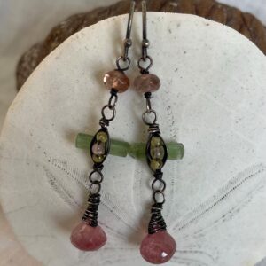 Pink Tourmaline Briolette Earrings: Sterling Silver Wire Wrapped Dangle