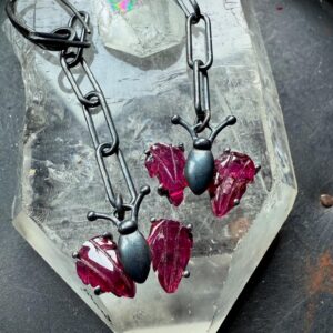 Pink Tourmaline Earrings, Butterfly Earrings, Pink Stone Earrings