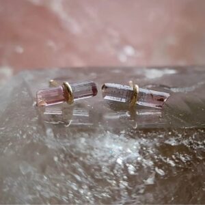 Pink Tourmaline Crystal Earrings, Gold Tourmaline Jewelry, Raw Purple Crystal Stud Earring, Unique Tourmaline Crystal Studs, Gift For Her