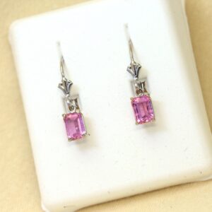 Pink Tourmaline Earrings, Custom White Gold Tourmaline Dangle Earrings, Handmade Pink Tourmaline Leverback Earrings