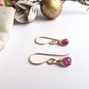 PINK TOURMALINE Dainty Wire Wrapped Tourmaline Earrings, 925 Sterling Silver or 14K Gold Filled, October Birthstone