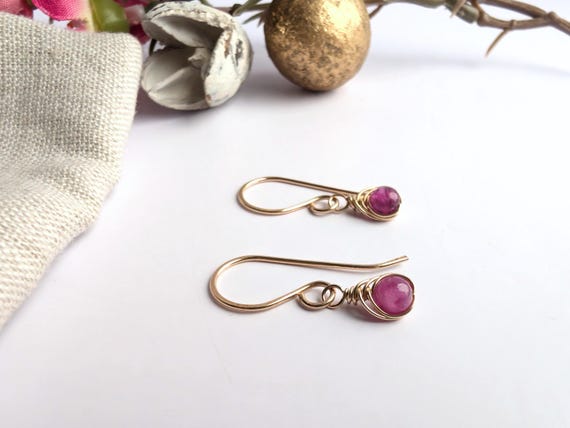 Pink Tourmaline Dainty Wire Wrapped Tourmaline Earrings, 925 Sterling Silver Or 14k Gold Filled, October Birthstone
