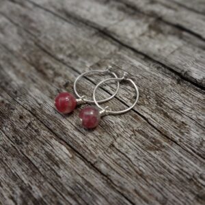 Tourmaline Earring Charms. Dainty Pink Tourmaline And Sterling Silver Gemstone Hoop Earrings Handmade In Australia By Miss Leroy
