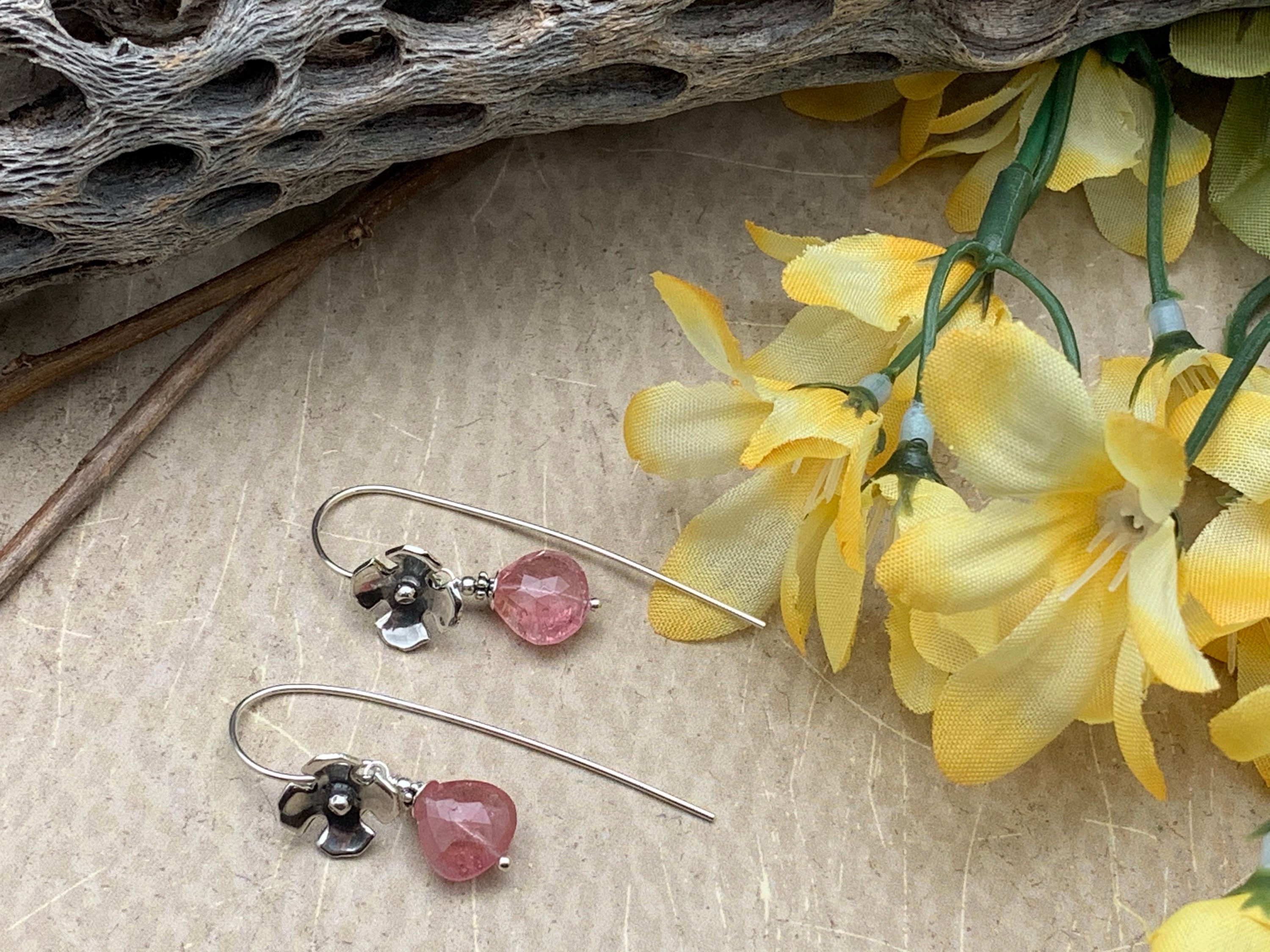 Pink Tourmaline Flower Earrings