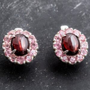 Pink Tourmaline Earrings, Genuine Tourmaline Earrings, Pink Flower Earrings, Mother's Birthstone Earrings, Vintage Earrings, Rare By Adina