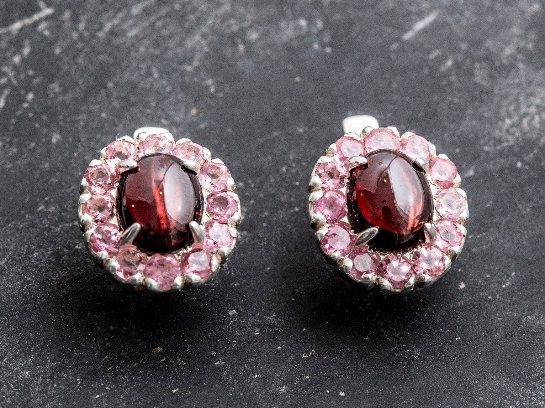 Pink Tourmaline Earrings, Genuine Tourmaline Earrings, Pink Flower Earrings, Mother's Birthstone Earrings, Vintage Earrings, Rare By Adina