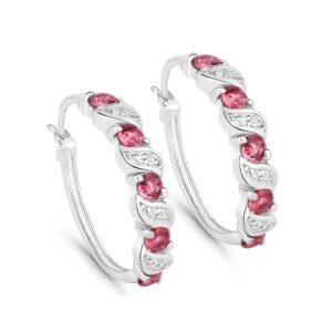Pink Tourmaline Earrings, Genuine Pink Tourmaline Hoop Silver Earrings For Women, Natural Pink Gemstone Earrings, Bridesmaid Gift For Her