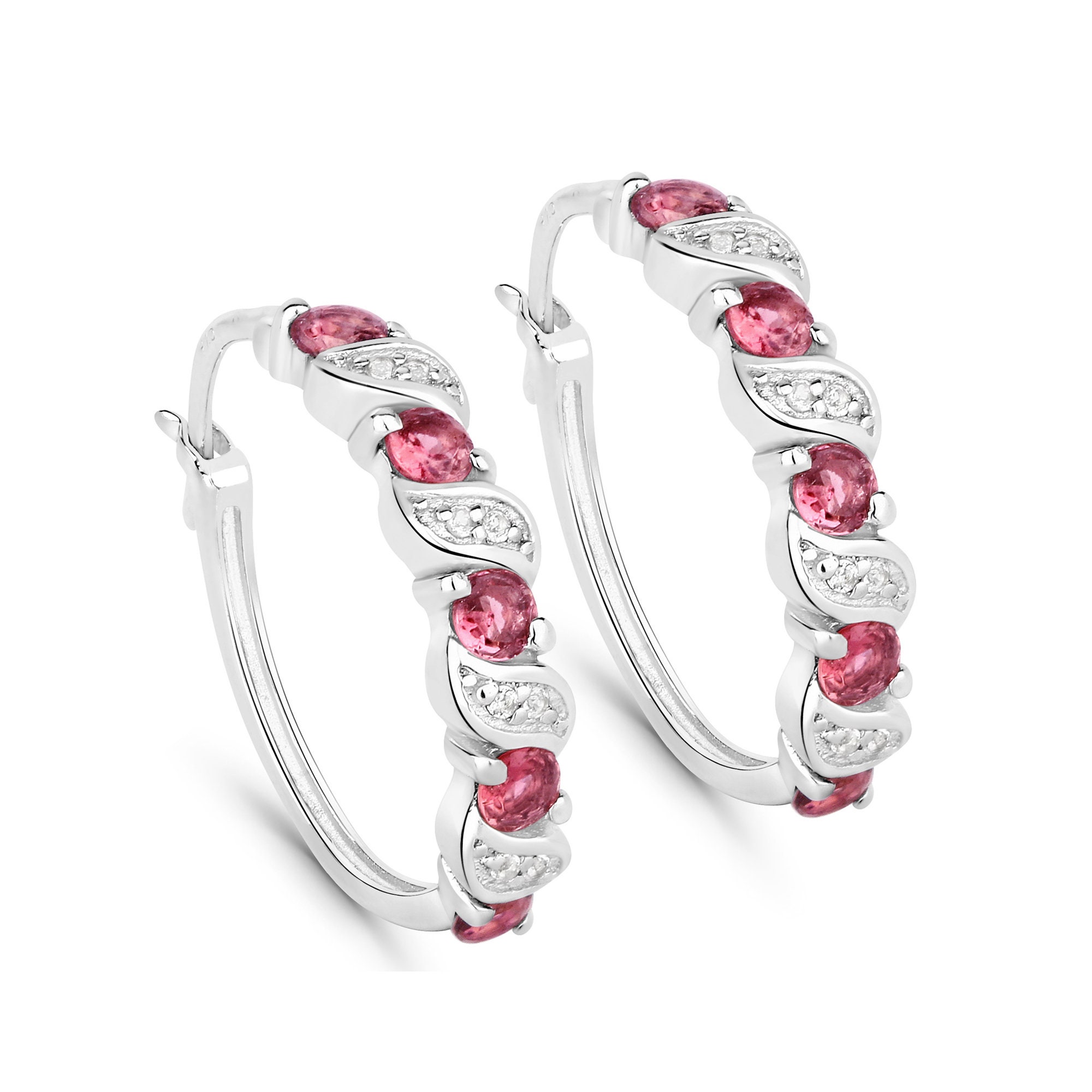 Pink Tourmaline Earrings, Genuine Pink Tourmaline Hoop Silver Earrings For Women, Natural Pink Gemstone Earrings, Bridesmaid Gift For Her