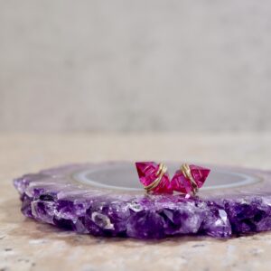 Pink Tourmaline Geo Stud Earrings In 14k Solid Gold, Gold Filled, Sterling Silver - October Birthstone