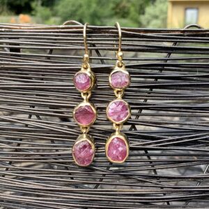 Pink Tourmaline Gold Vermeil Drops, Raw Gemstone Earrings, Gift For Wife Or Girlfriend