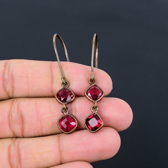 Handmade Copper Honey Bee Earrings, Pink Tourmaline Gemstone Jewelry