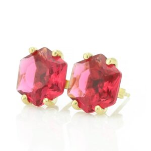 Pink Tourmaline Hexagon Stud Earrings · 14k Gold Earrings · 4 Prong Earrings · Customized Delicate Earrings · October Birthstone Earrings