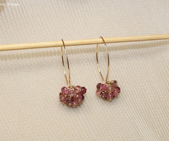 Pink Tourmaline Earrings, Pink Tourmaline Jewelry, Cluster Gemstone Earrings, October Birthstone Pink Tourmaline Earrings, Pink Tourmaline Jewelry, Cluster Gemstone Earrings, October Birthstone