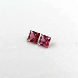 Matched Pair Of Loose Pink Tourmaline Gemstones, Square Cut Stones For Earrings - 3mm, 0.36ct