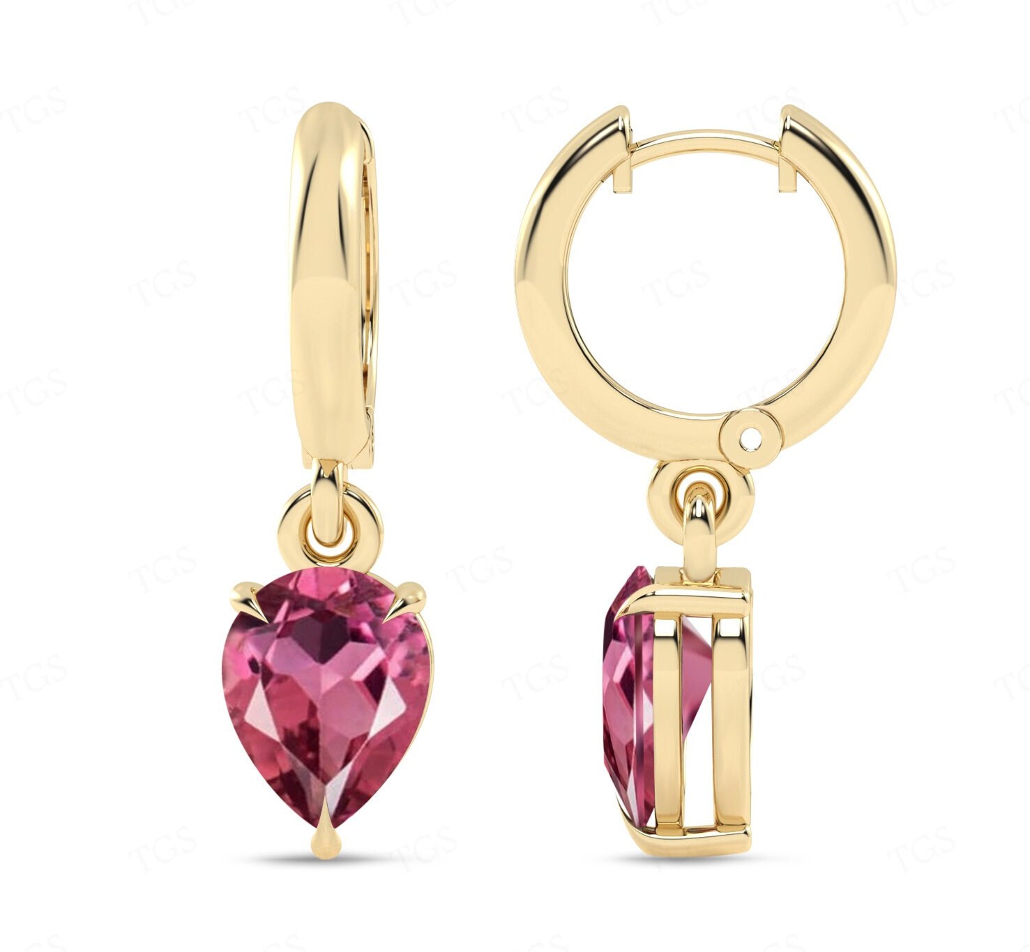 Minimalist Pink Tourmaline Dainty Earring For Women 925 Sterling Silver Pink Tourmaline Tear Drop Hoop Earrings Art Deco Wedding Earrings