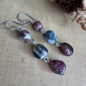Multi Blue and Pink Tourmaline Rough Nugget Earrings