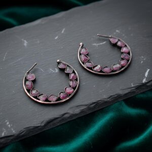 Natural Pink Tourmaline Earring, Gemstone Hoop Earring, Handmade Earring, Gift Women, Rough Stone Earring, Gift For Her, Weddingsale